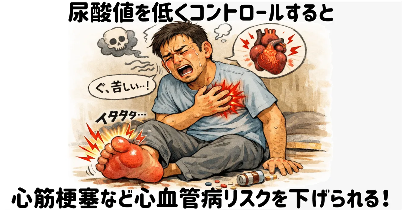 痛風治療で「尿酸値をしっかり下げる」ことが、心臓病や脳卒中の予防につながる！！